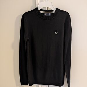Fred Perry 100% Wool Black Crewneck Sweater with Laurel Logo